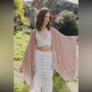 074- Pink Floral Embroidered Kimono Poncho